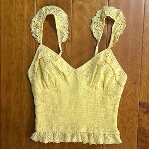 Japna Y2K Baby Doll Eyelet Crop Top Size S Butter Yellow Cottage Fairy Coquette